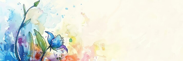 Abstract watercolor painting. Blue flower.