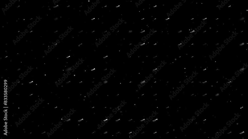 Poster template animation of evenly spaced trumpet symbols of different sizes and opacity. animation of tra