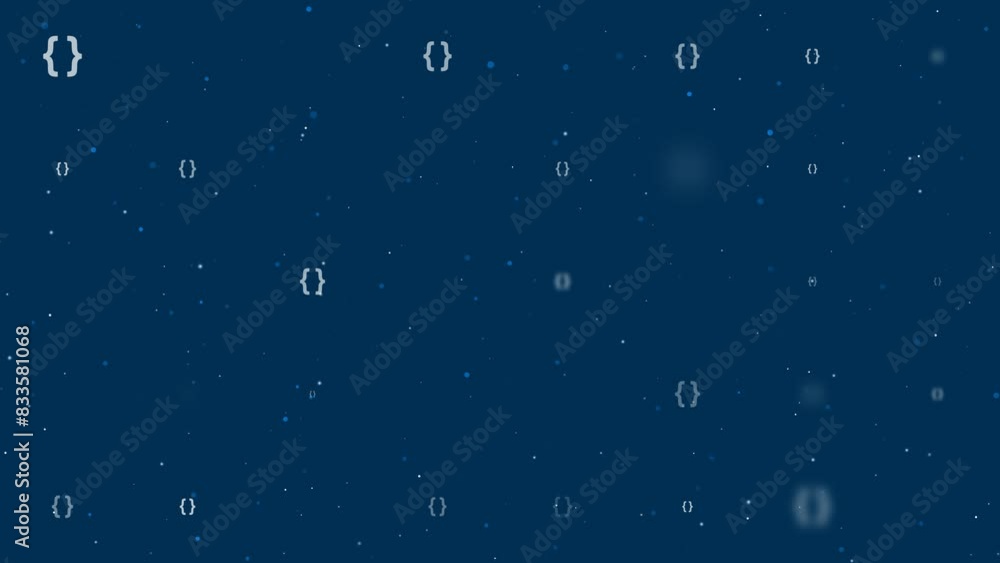 Poster template animation of evenly spaced curly brackets symbols of different sizes and opacity. animation
