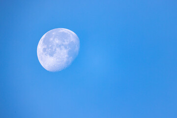 A half moon shines in the serene azure sky, casting a gentle light. This celestial event creates a magical atmosphere, perfect for a midnight stroll and quiet contemplation