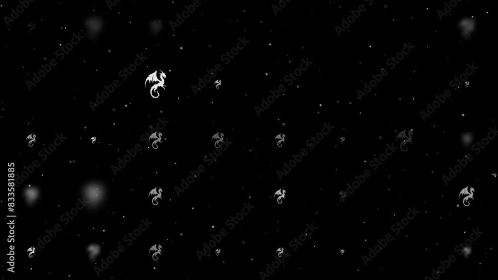 Poster template animation of evenly spaced dragon symbols of different sizes and opacity. animation of tran