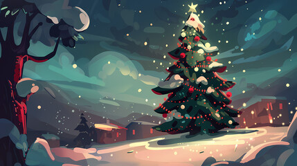 Snow landscape vector illustration. Best use for holiday or winter theme design