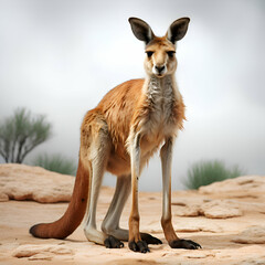 Naklejka premium Kangaroo in the desert on a cloudy day. 3d render