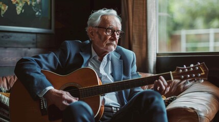 The elderly man with guitar