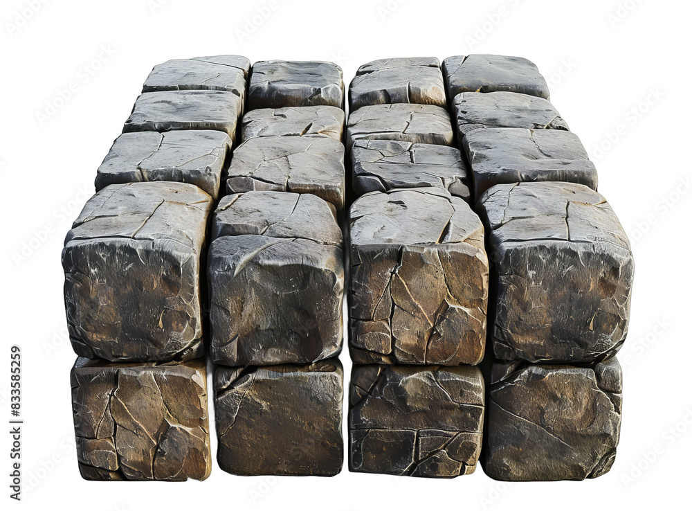 Poster [transparent background png]3d rendering of a stack of rough stone blocks