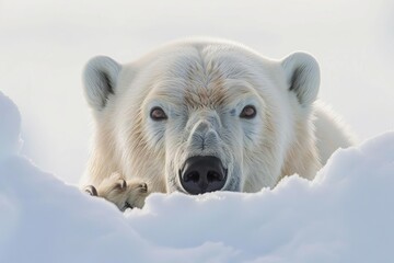 Naklejka premium Polar bear peeking over a bright background, suitable for advertisements or invitations