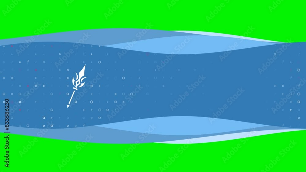 Poster animation of blue banner waves movement with white mystical spear symbol on the left. on the backgro