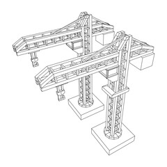 Fototapeta premium Construction crane tower. Building industrial concept. Wireframe low poly mesh vector illustration.