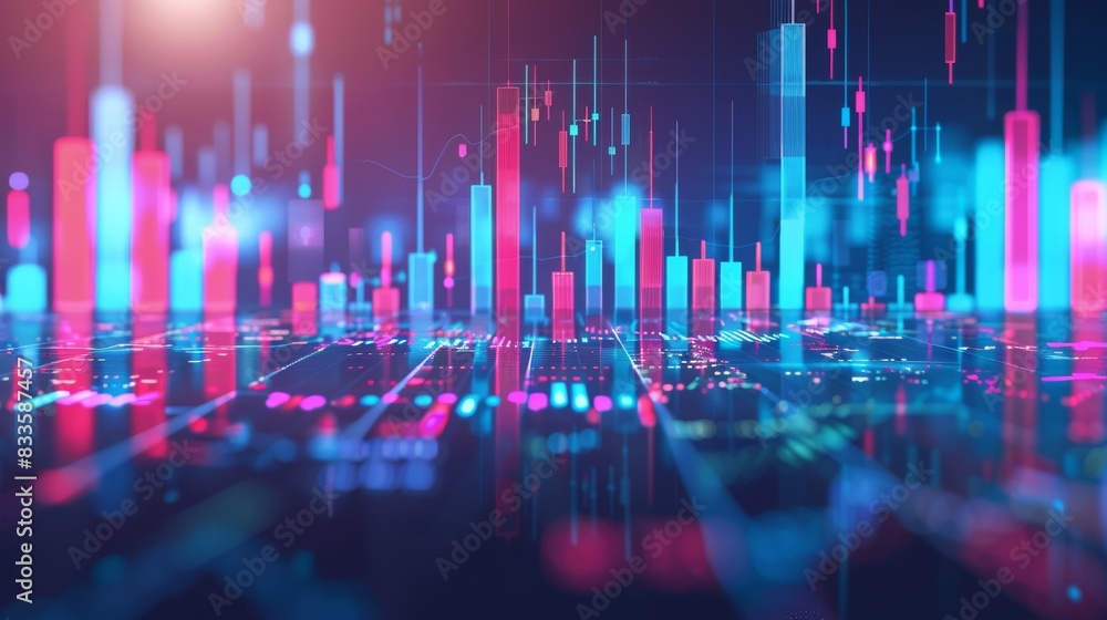 Poster futuristic business chart background. 3d rendering toned image double exposure