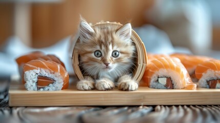 Playful Kitten in Sushi-Shaped House