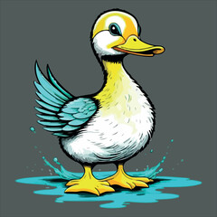 Happy Duck In The Water Colorful  illustrator Art Vector For Design,T Shirt Design,