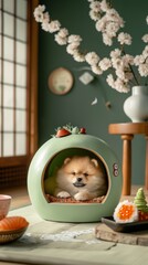 Playful Puppy in Sushi-Shaped House