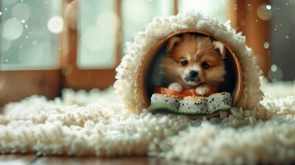 Cozy Puppy in Sushi-Shaped House