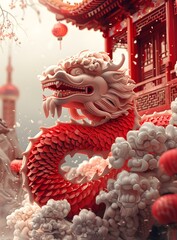 Chinese dragon statue with clouds