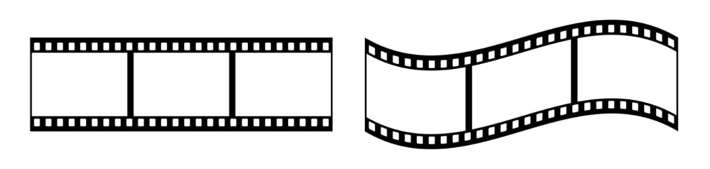 35mm film strip vector design with 3 frames on white background. Black film reel symbol illustration to use for photography, television, cinema, photo frame.
