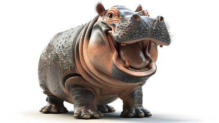 Fototapeta premium Chubby Baby Hippo With Wide Smile Isolated on White Background
