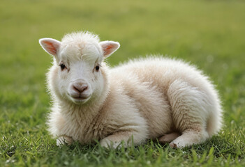 Obraz premium Baby sheep sleep on grass