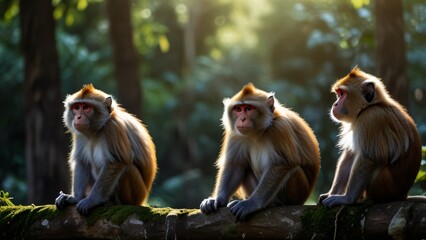 closeup group of wild monkey in nature