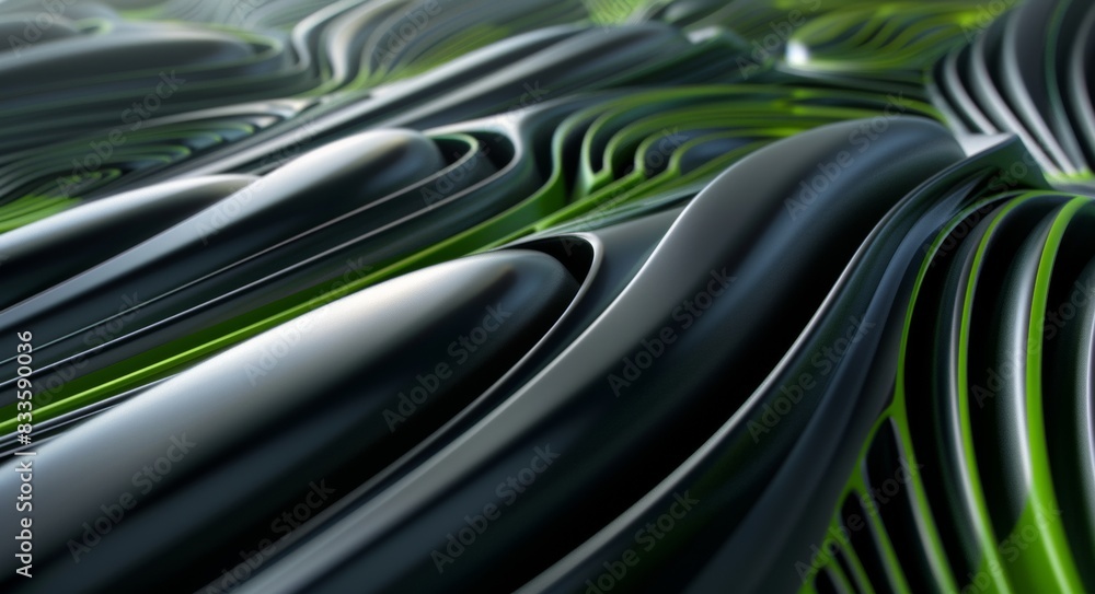 Poster 3d render of abstract dark background with green and gray color