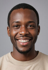 Obraz premium portrait view of a regular happy smiling Africans man , ultra realistic, candid, social media, avatar image, plain solid background
