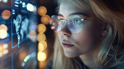 The woman analyzing data