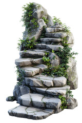 [Transparent Background PNG]Stone stairs overgrown with moss and plants