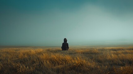 Create an image capturing the solitude of a lone child