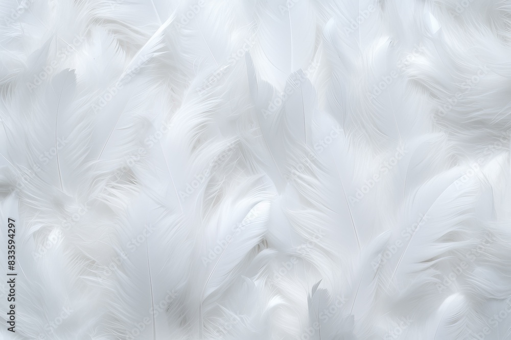 Poster elegant backdrop of delicate white feathers in a full frame layout