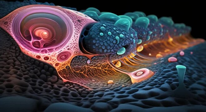 3D render of a microscopic view of a virus or bacteria
