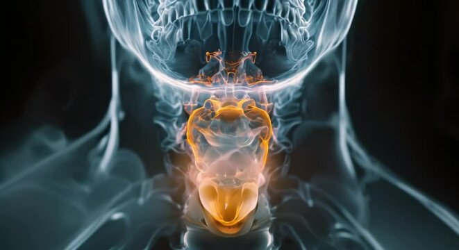 A clear Xray visualization of the thyroid gland, which controls metabolism and energy production, highlighting its position at the base of the neck