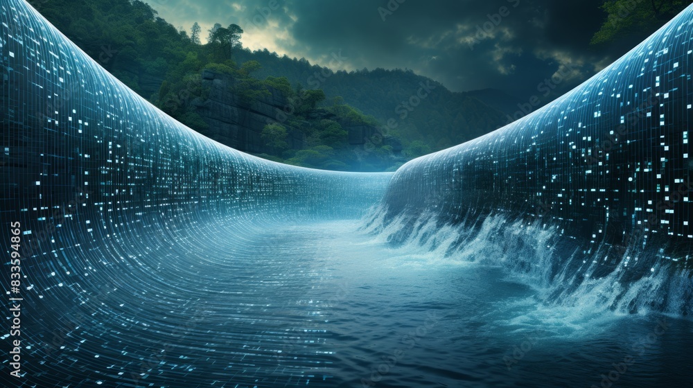 Leinwandbilder A binary code sequence flowing like a river of data, representing the digital language that powers our world.