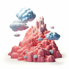 Obraz premium Clouds and city on a white background. 3D illustration.
