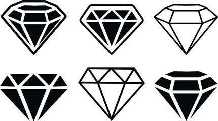 Diamond gemstone icon set vector for web and mobile app. diamond gems sign and symbol black style silhouette. Royal diamond, computer, mobile app, Abstract diamond, isolated on transparent background,