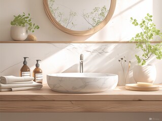 Stylish Bathroom. Hands washing concept, soap. High quality photo generated by AI