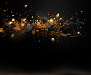 black and gold splash and mixed the color on black background,  dark and luxury wallpaper, GenerativeAI