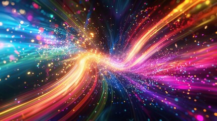 Futuristic shimmering particles 3d abstract background Colorful Burst of Light
