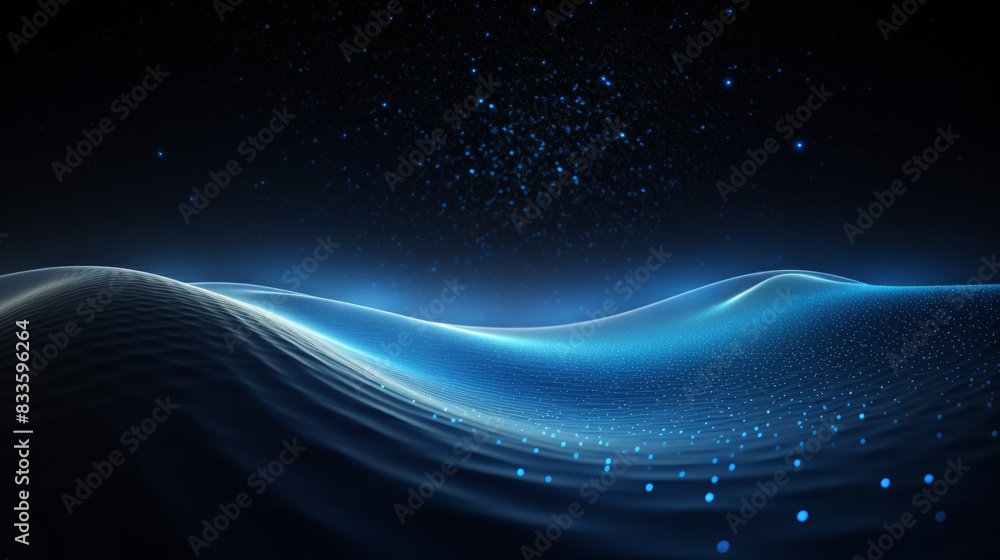 Poster blue particle wave with slanted curved dots