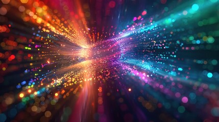 Fototapeta premium Futuristic shimmering particles 3d abstract background Colorful Burst of Light