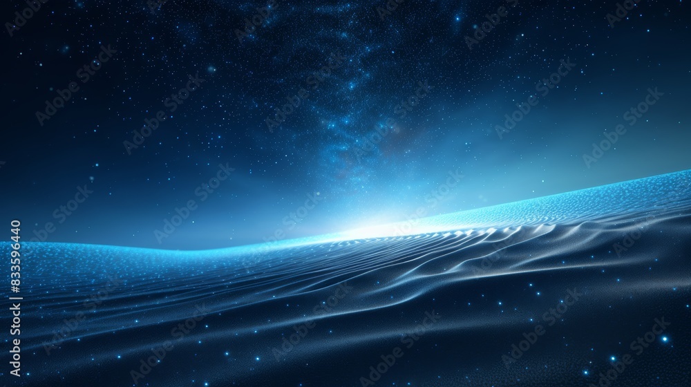 Poster blue particle wave with slanted curved dots