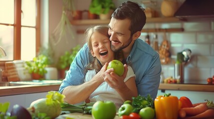 Fototapeta premium The father and daughter cooking