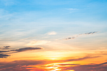 Beautiful , luxury soft gradient orange gold clouds and sunlight on the blue sky perfect for the background, take in everning,Twilight, Large size, high definition landscape photo