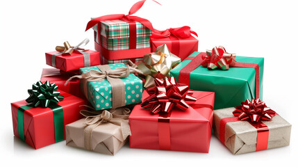 Obraz premium Different Christmas gift boxes on white background.