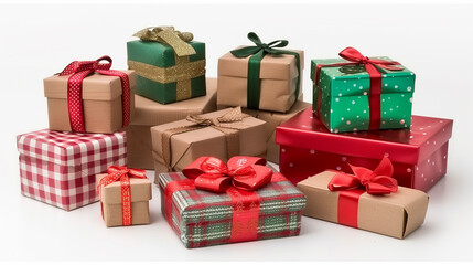 Obraz premium Different Christmas gift boxes on white background.