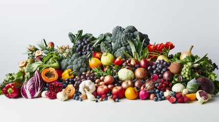 Fruits and Vegetables on White Background