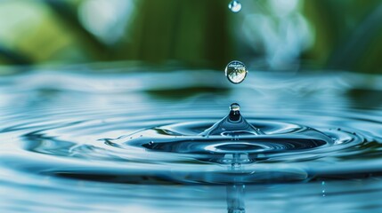 Macro shot of a water droplet rolling off a leaf, capturing the clarity and reflective properties of the water as it moves.