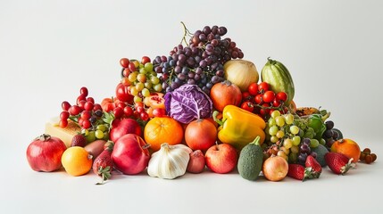 set of different fruits and vegetables on white background
