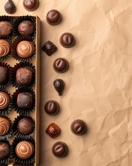 Fototapeta premium Box with chocolate candies on table