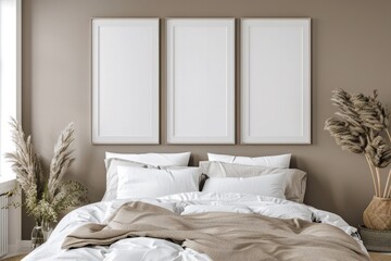 Aesthetic Interior Bedroom Bed Mock Up with Frame