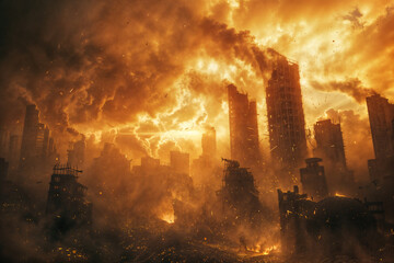 Obraz premium Large city being destroyed