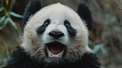 Playful happy panda with a joyful expression in natural habitat